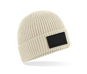 BEECHFIELD BF442R - Beanie with patch for decoration Oatmeal/Black